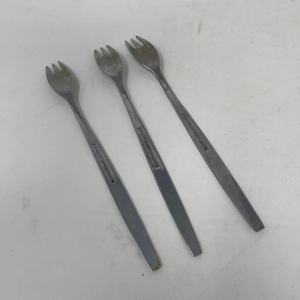 Northland Stainless Korea Floral Scroll Cocktail Seafood Forks Set of 3 Vintage